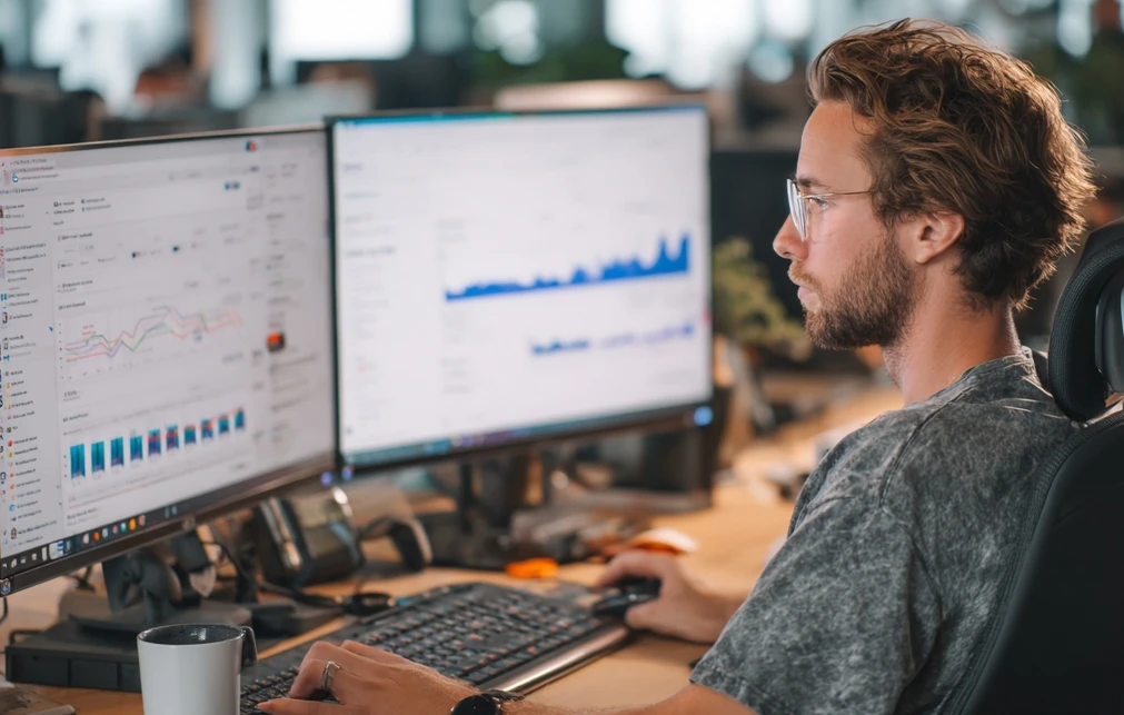 a person that is working with google ads dashboard on the screen